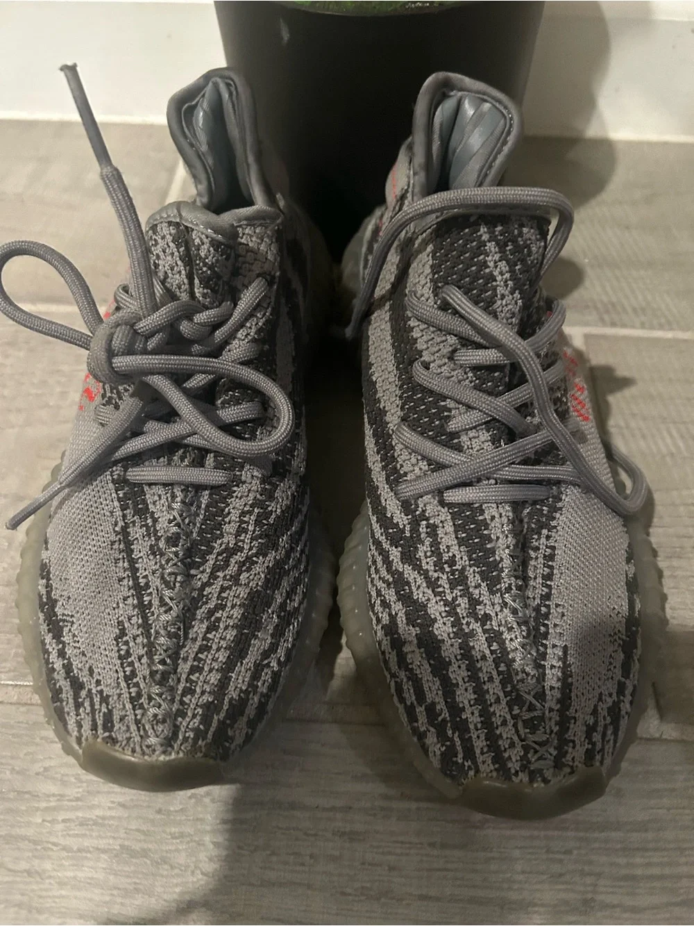 Yeezy Kids Grey Knit Sneakers with Subtle Red Accent